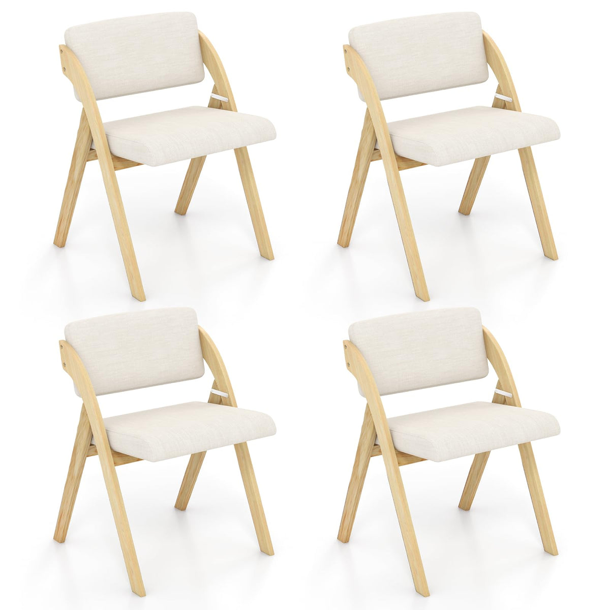 Giantex Folding Dining Chairs Set Of 4, Upholstered Wooden Folding Chair 4 Pack, Portable Kitchen Chairs With Padded & Seat Back