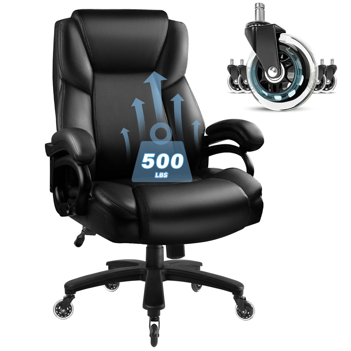 Big And Tall Office Chair 500Lbs, Heavy Duty Executive Office Leather Chair For Heavy People, High Back Ergonomic Office Chair W