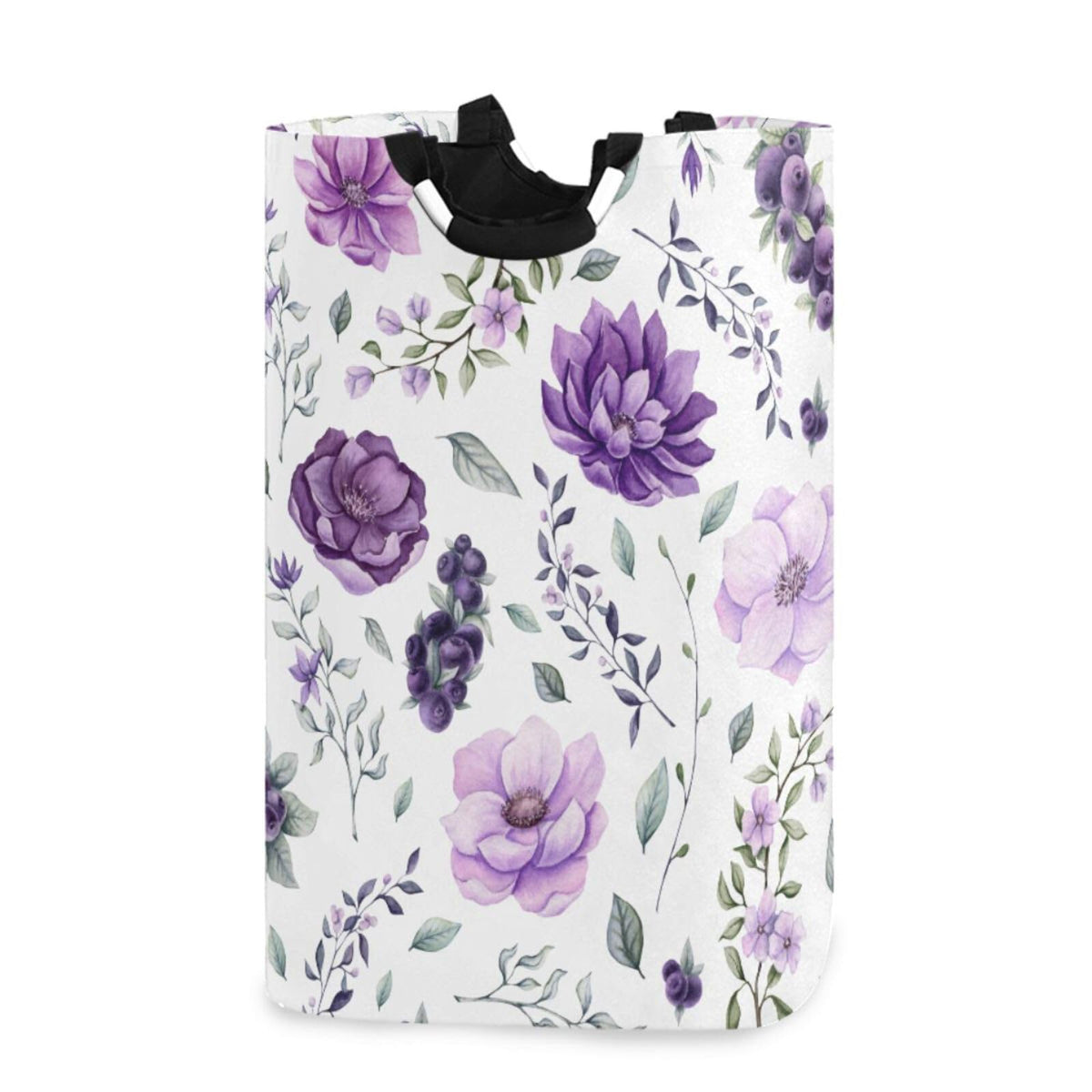 CaTaKu Floral Watercolor Purple Baby Laundry Baskets Collapsible, Large Tall Clothes Hampers for Kids Laundry Room Organizer Fol