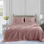Homiest 3Pcs Satin Sheets Set Luxury Silky Satin Bedding Set With Deep Pocket, 1 Fitted Sheet + 1 Flat Sheet + 1 Pillowcase (Twin Size, Rose Gold)