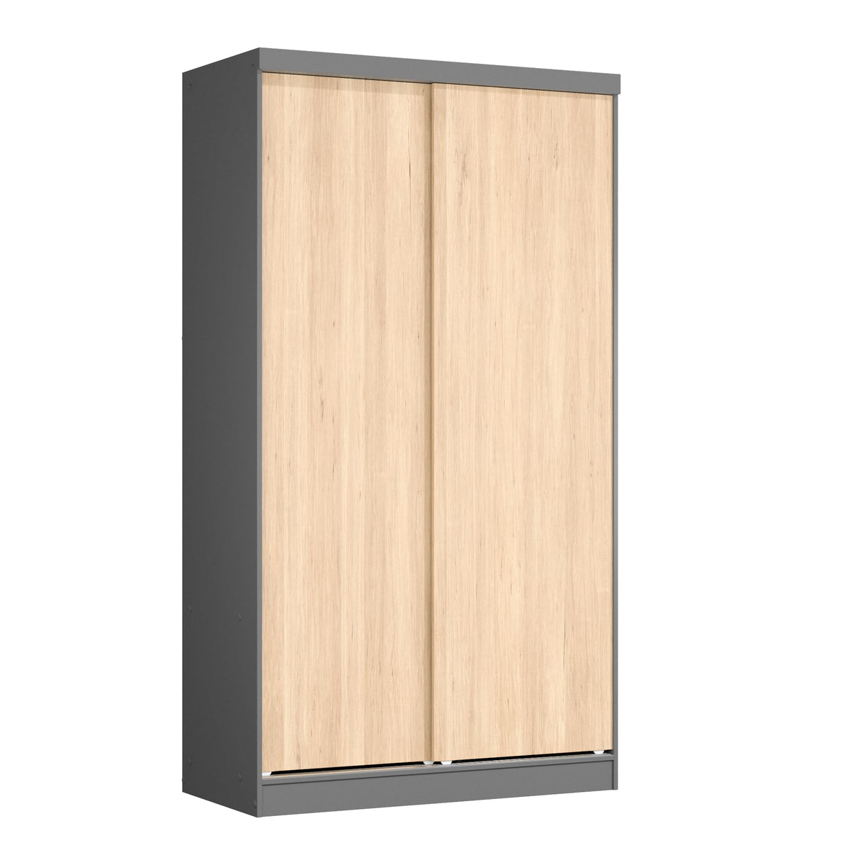 Woodpeckers Furniture And Mattress Modern Wood Double Sliding Door Wardrobe (Natural Oak + Dark Gray)