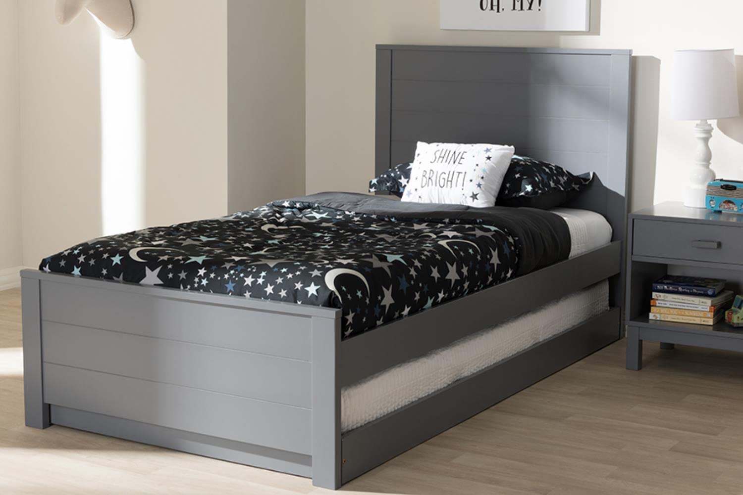 Baxton Studio Catalina Twin Platform Bed Grey/Twin//Light Wood/Mission/Rubber Wood/Poplar/LVL