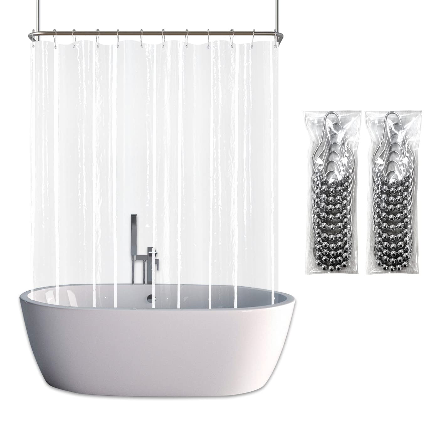 YISURE Clawfoot Tub Shower Curtain, Wrap Around Clear Shower Curtain Liner with 6 Bottom Magnets PEVA Extra Wide Bathtub Curtain