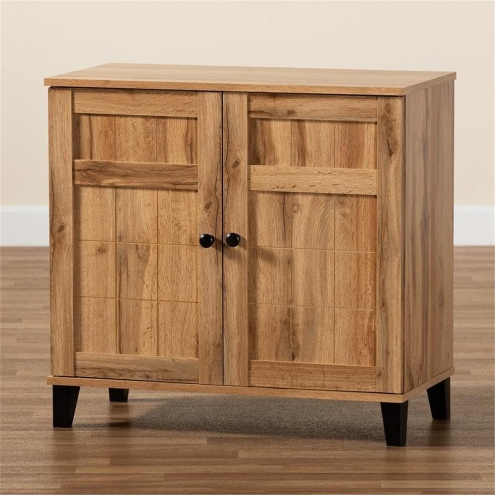 Baxton Studio Glidden Modern and Contemporary Oak Brown Finished Wood 2-Door Shoe Storage Cabinet