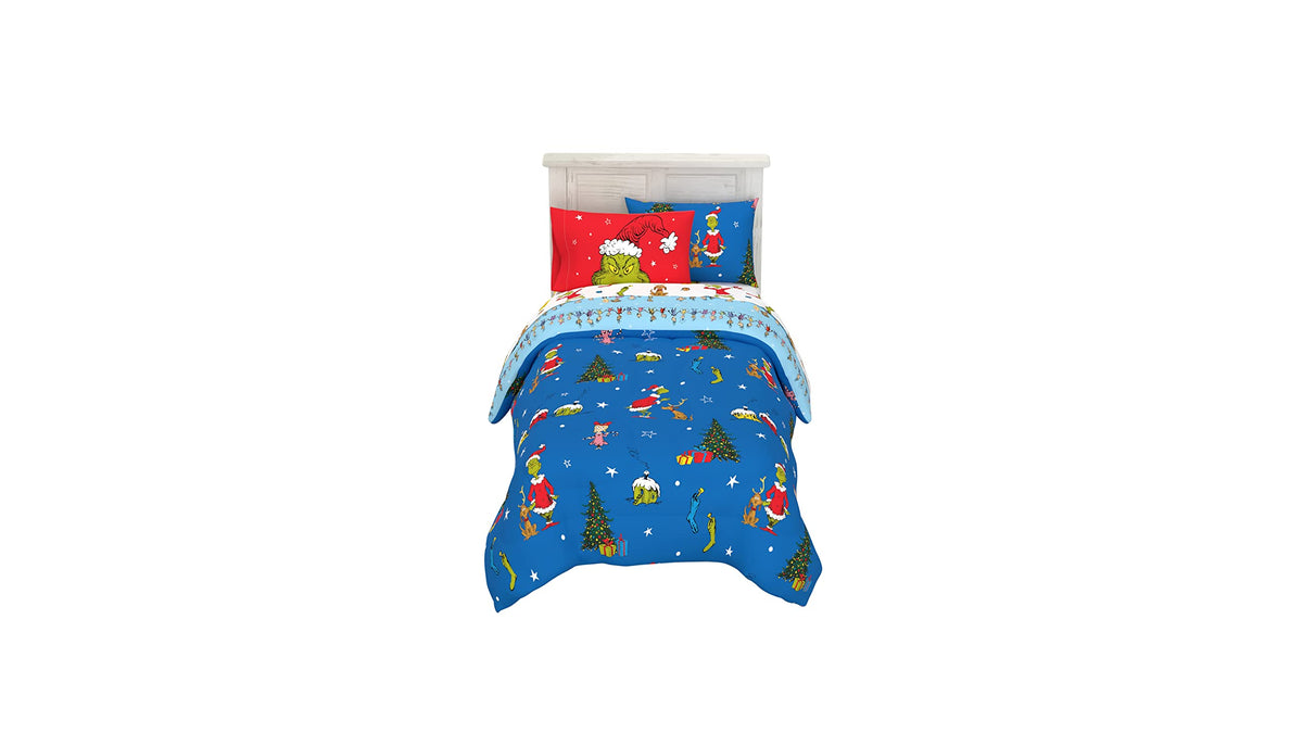 Franco Grinch By Dr. Seuss Holiday & Christmas Bedding Soft Comforter And Sheet Set With Sham, 5 Piece Twin Size, (Official Dr.