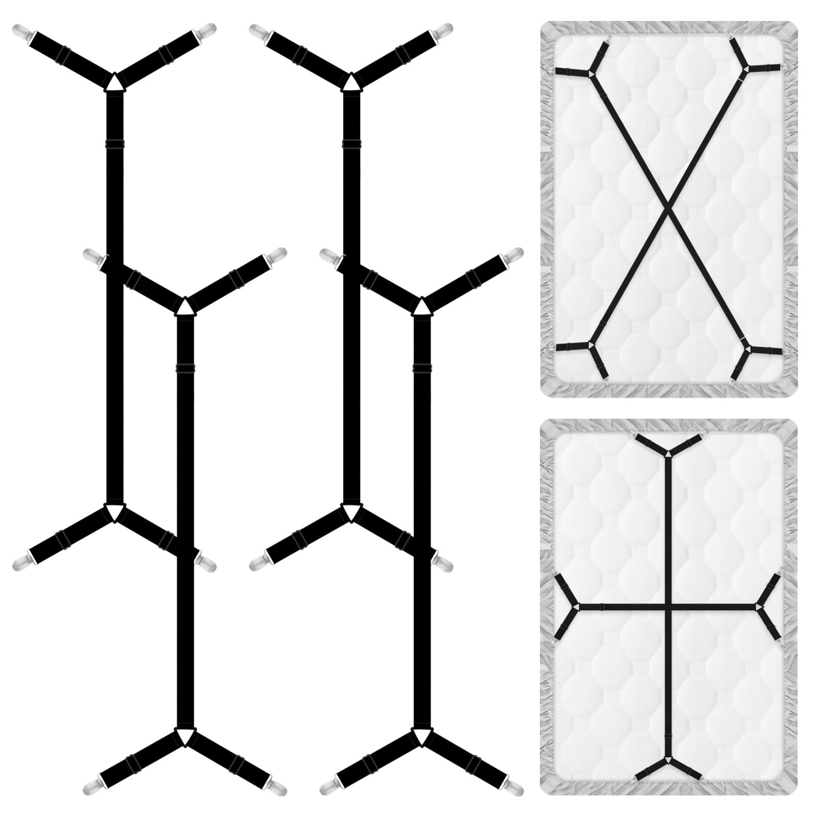 Teessue 4 Pcs Bed Sheet Straps, Adjustable Fitted Sheet Clips Keeping Sheets Place Heavy Duty,Sheet Straps,Mattress Sheet Holder