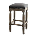 Madison Park Cirque Bar Stools - Hardwood, Faux Linen Kitchen Stool - Grey, Modern Classic Style Bar Height Stools - 2 Piece Sto