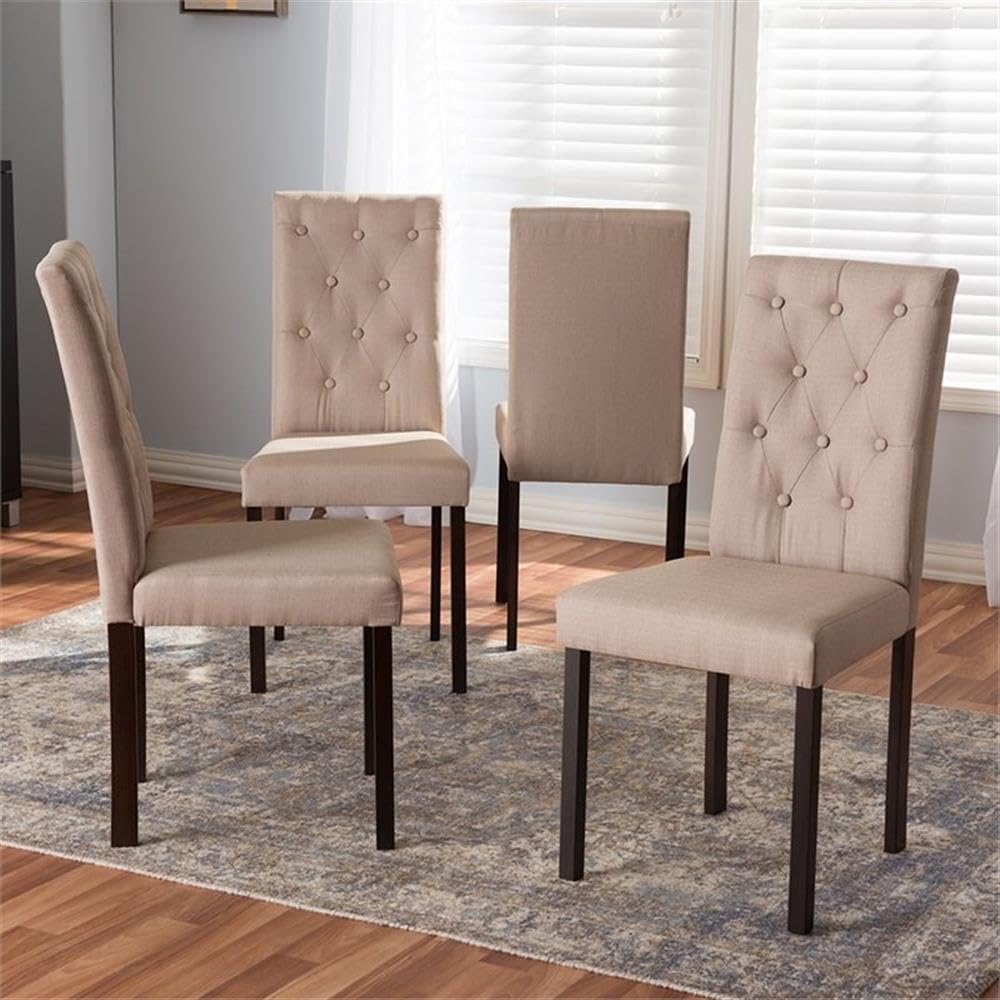 Baxton Studio Gardner Modern and Contemporary Dark Brown Finished Grey Fabric Upholstered Dining Chair (Set of 4) Beige