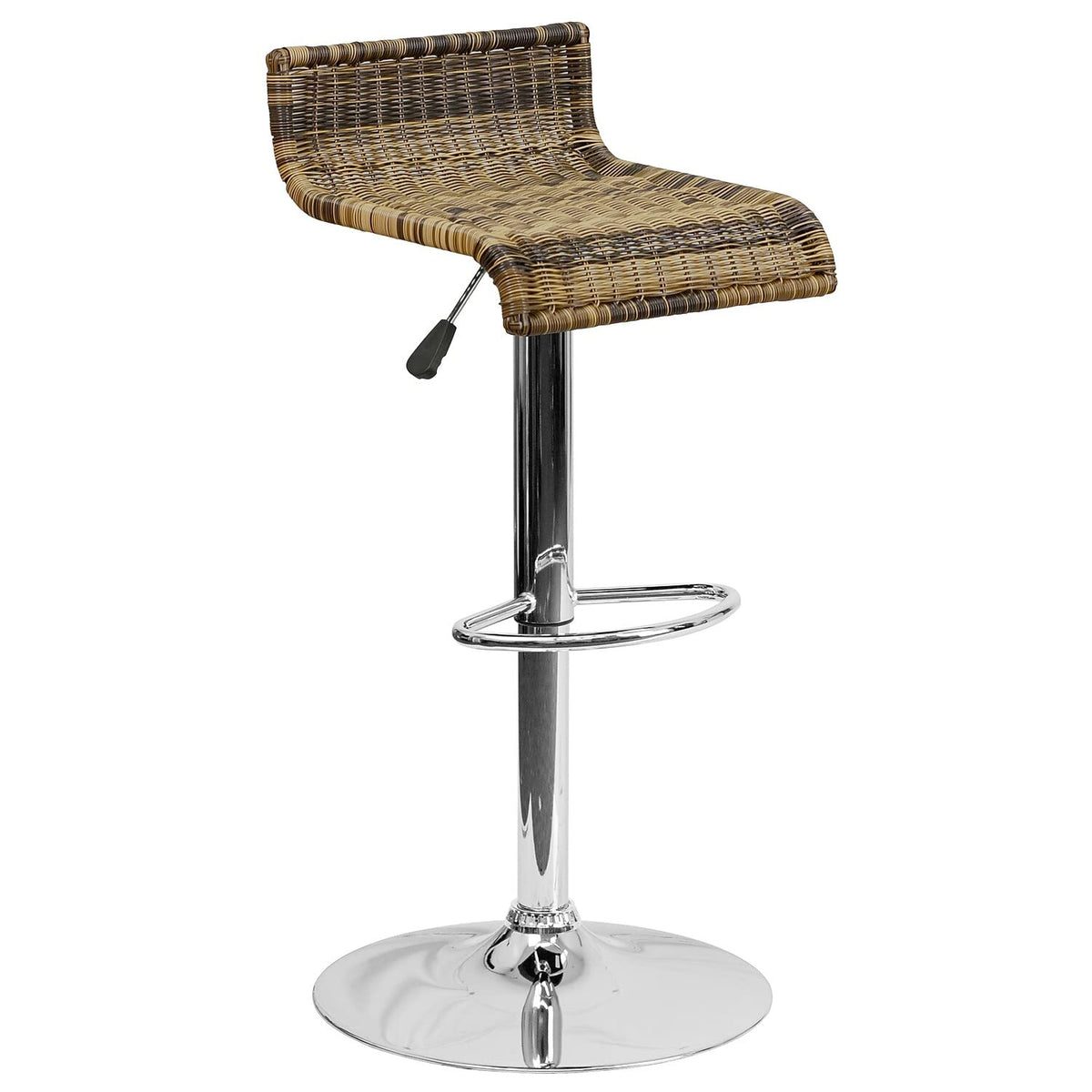 Flash Furniture Heyward Contemporary Wicker Adjustable Height Barstool With Waterfall Seat And Chrome Base