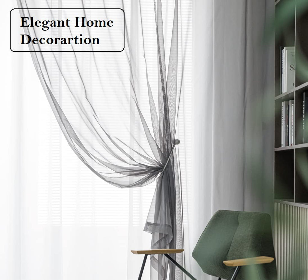 Pi Sheer Curtains 84 Inches Length With Rings Top,Privacy Voile Textured Window Backdrop For Bedroom/Living Room 2 Panels (W52 X L84, Dark Grey)