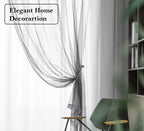 Pi Sheer Curtains 84 Inches Length With Rings Top,Privacy Voile Textured Window Backdrop For Bedroom/Living Room 2 Panels (W52 X L84, Dark Grey)