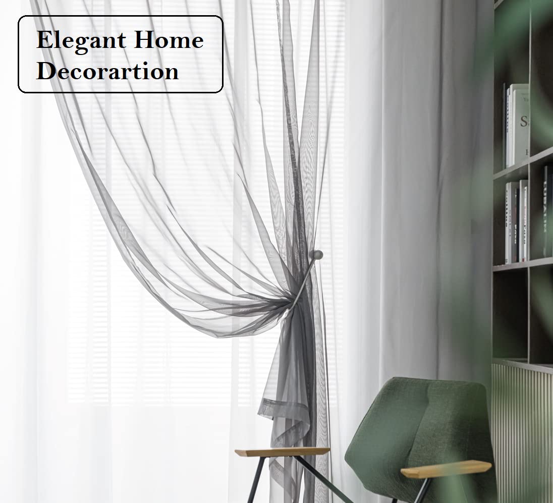 Pi Sheer Curtains 84 Inches Length With Rings Top,Privacy Voile Textured Window Backdrop For Bedroom/Living Room 2 Panels (W52 X L84, Dark Grey)