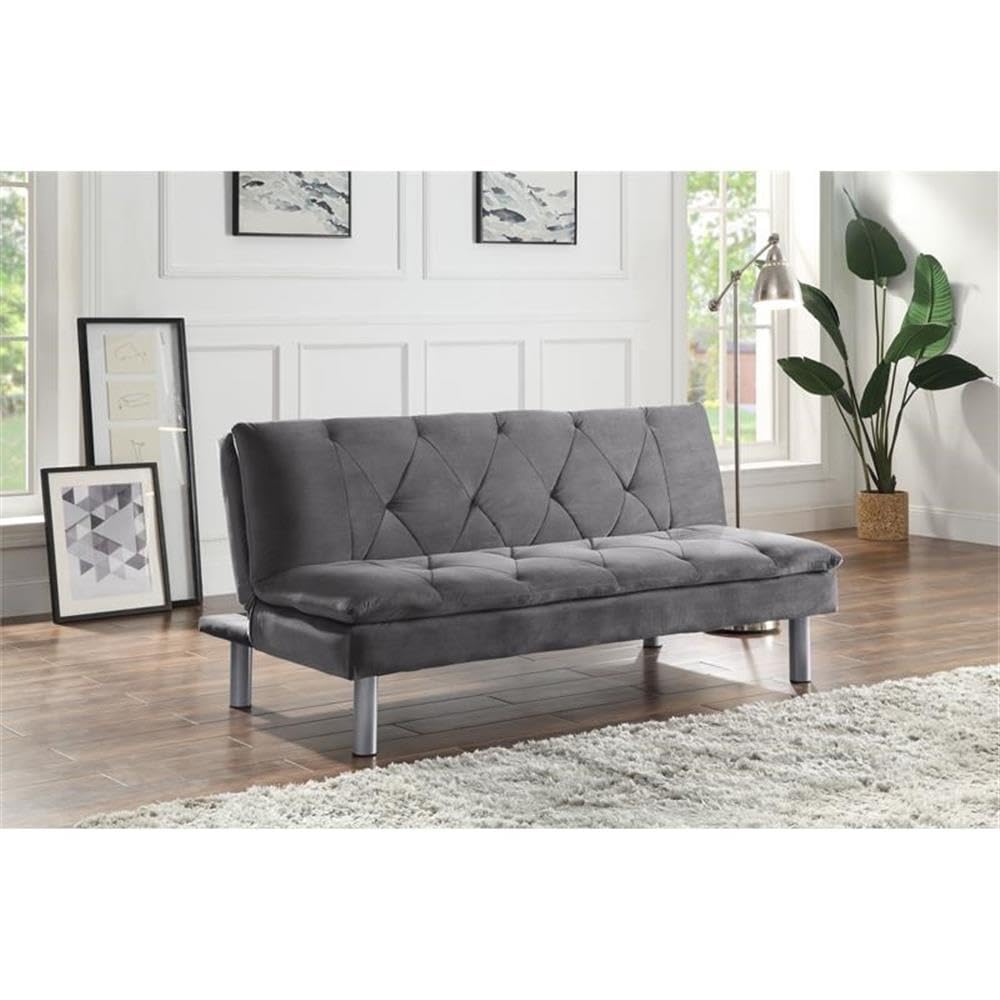 Acme Cilliers Velvet Tufted Adjustable Sofa with Metal Legs in Gray and Chrome