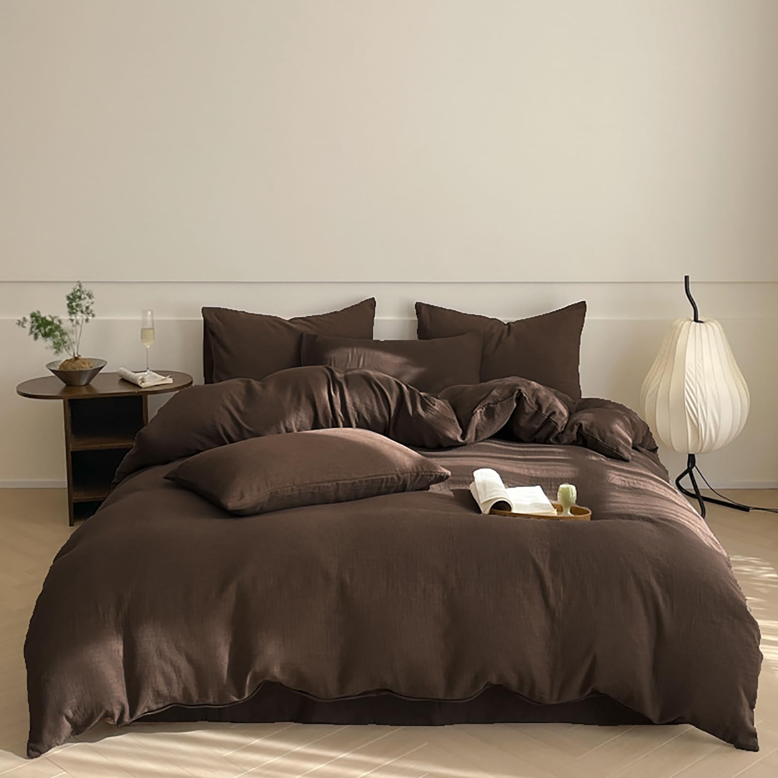 Luxlovery Brown Comforter Set Queen Mocha Brown Bedding Comforter Set Chocolate Color Solid Soft Breathable Blanket Quilts Chest