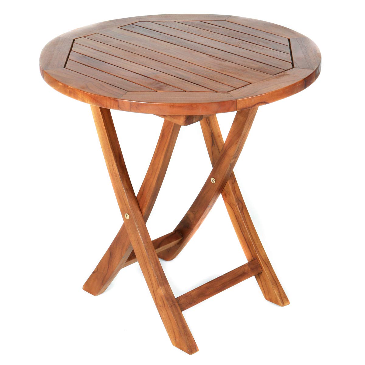 All Things Cedar TS26 Teak Bistro Outdoor Table | Indonesian Teak | Light Oil Finish and Solid Brass Hardware | Round Table with Mortise and Tenon Joinery | Folding Legs for Easy Storage | 26x26x29