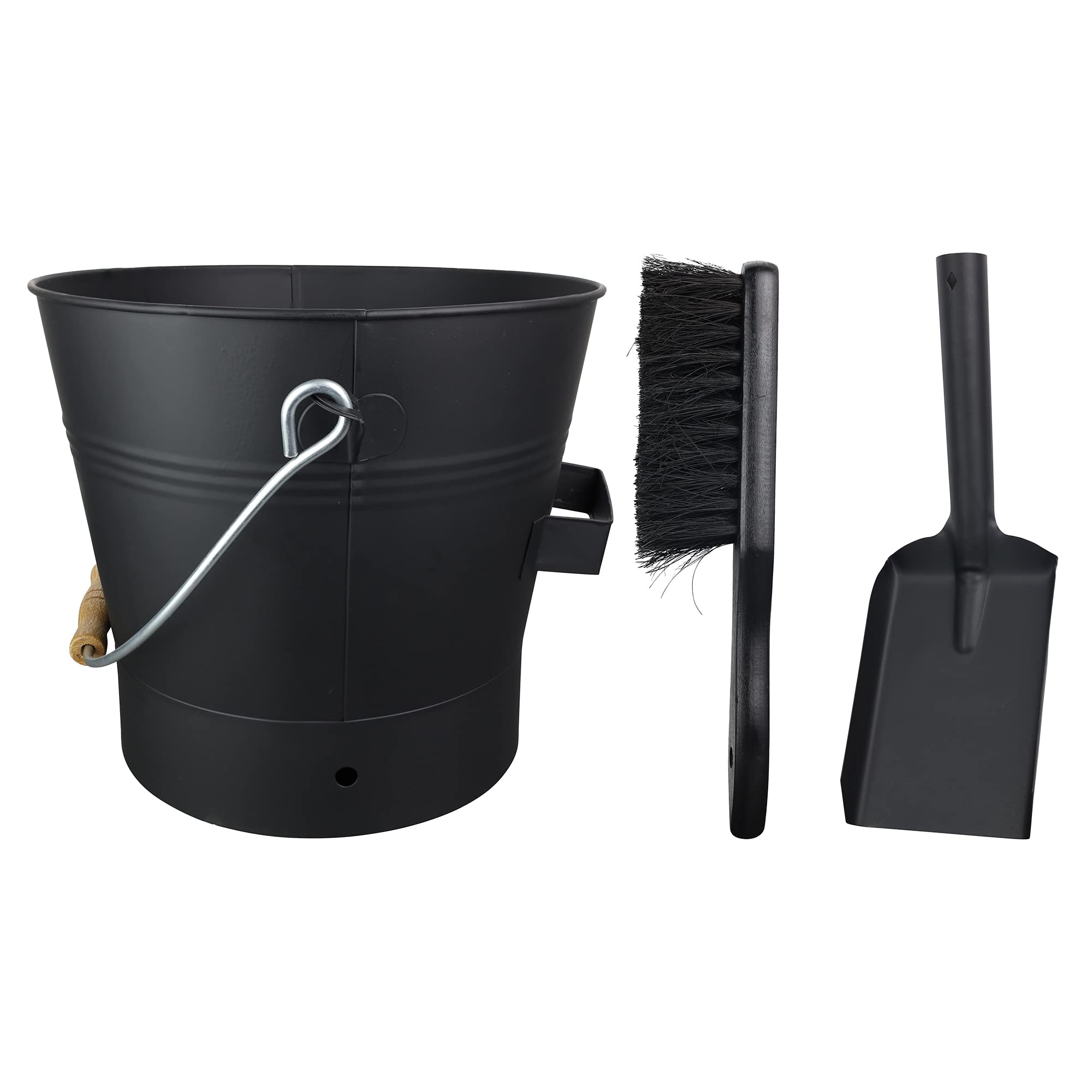 Smedley & York 2.15 Gallon Black Ash Bucket And Fireplace Tool Set With Lid, Shovel & Broom