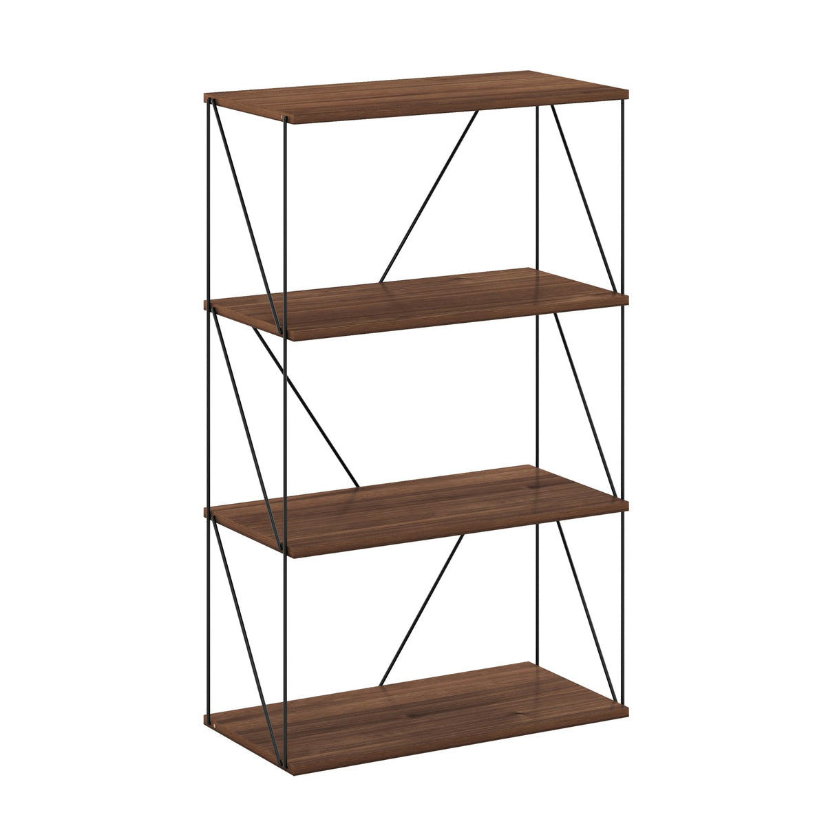 Furinno Rata 4-Tier Industrial Multipurpose Flat Base Shelf Display Rack with Metal Frame, Columbia Walnut