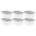 Amazon Basics Plastic Storage Bins with Lids, Stackable, 32 Quart, Clear/Grey, Set of 6