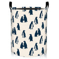 Kibue Playful Penguin Laundry Basket, Minimal Modern Illustration Collapsible Oxford Cloth Clothes Hamper 19.7x15.7, Cheerful 