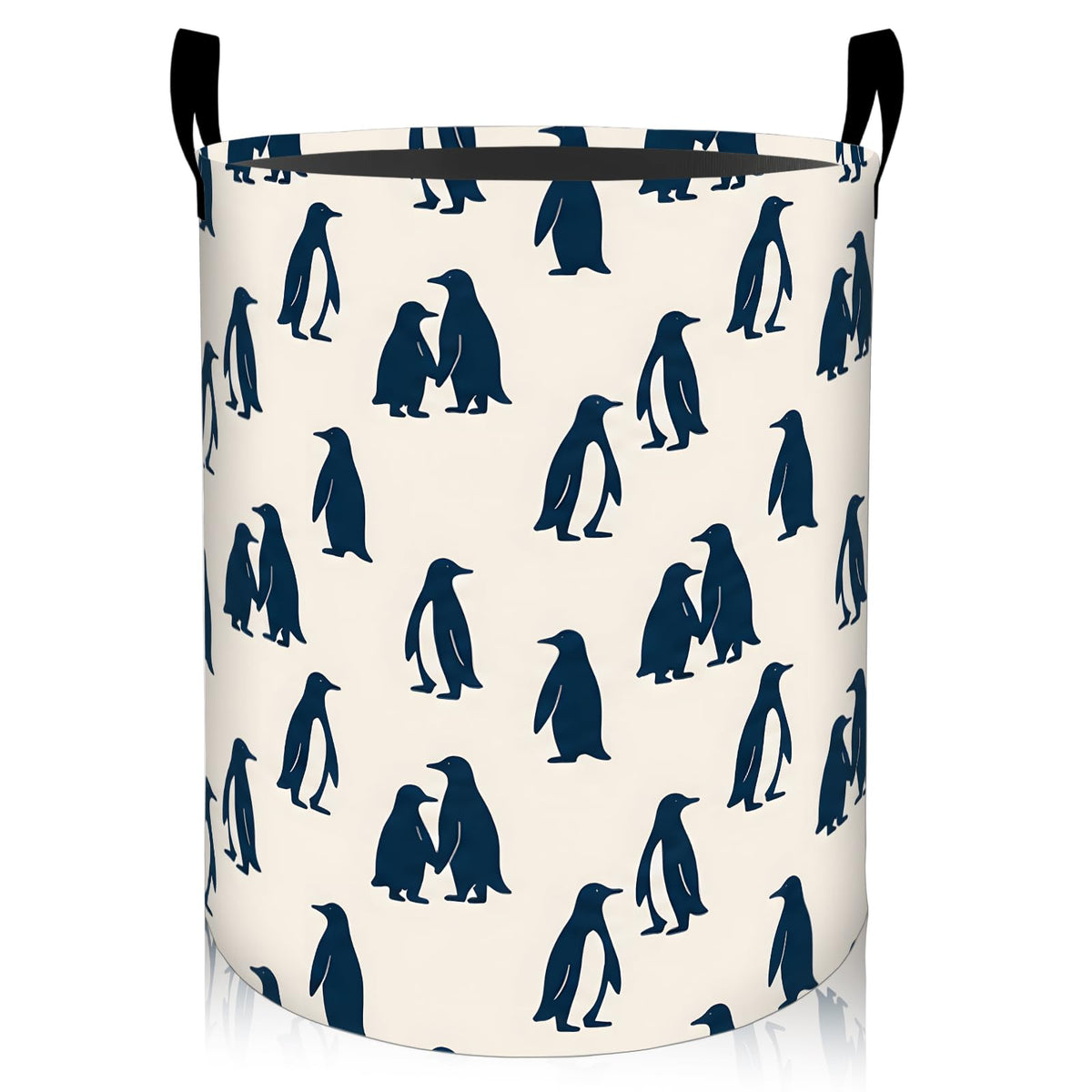 Kibue Playful Penguin Laundry Basket, Minimal Modern Illustration Collapsible Oxford Cloth Clothes Hamper 19.7x15.7, Cheerful 