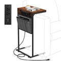 Evermagin C Shaped End Table With Charging Station, Small Couch Side Table With Storage Bag, Power Outlet And Usb, Sturdy Slide