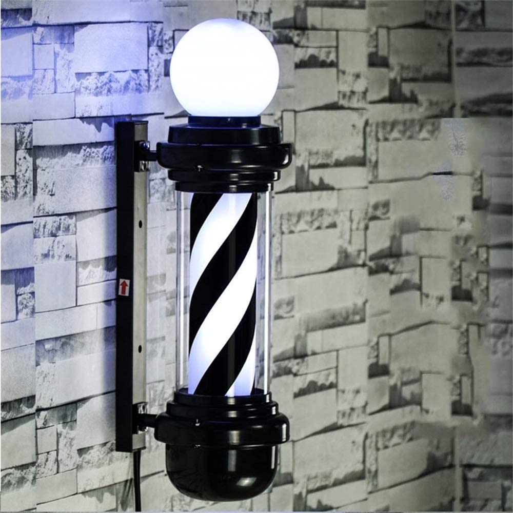 Miuxiu Barber Pole Black White Led Light,Traditional Barber Pole Outside Barber Shop Rotating Light Sign Light Box Rainproof Hai