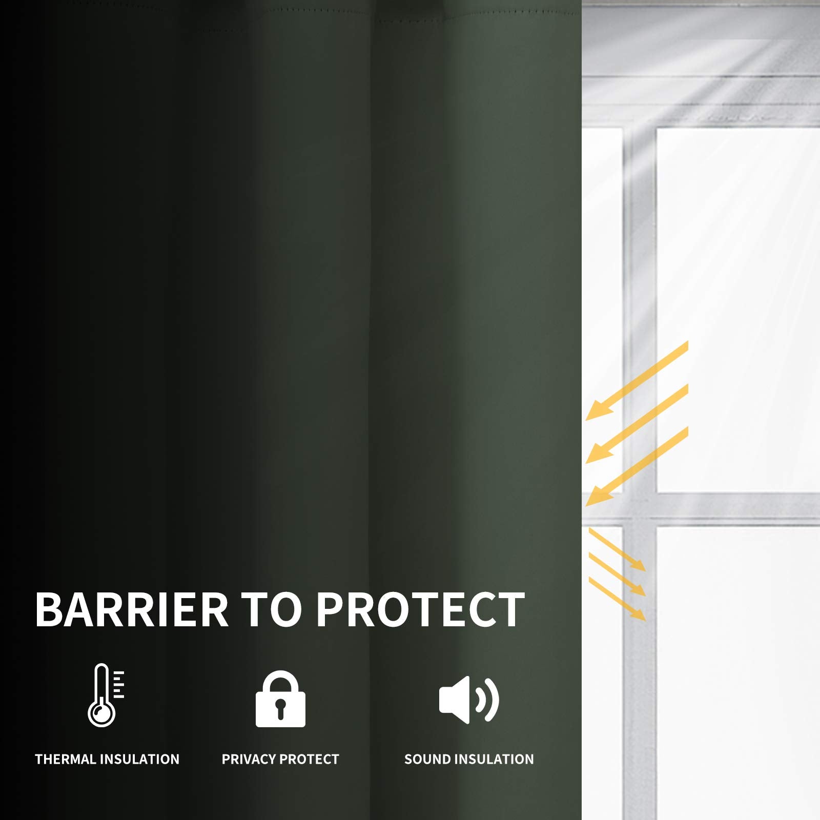 Easy-Going Blackout Curtains For Bedroom, Solid Thermal Insulated Grommet And Noise Reduction Window Drapes, Room Darkening Curtains For Living Room, 2 Panels(52X46 In,Greyish Green)