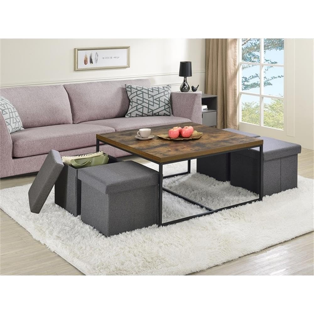 Lilola Home Caitlin Rustic Brown Wood Grain 5 Piece Coffee Table Set