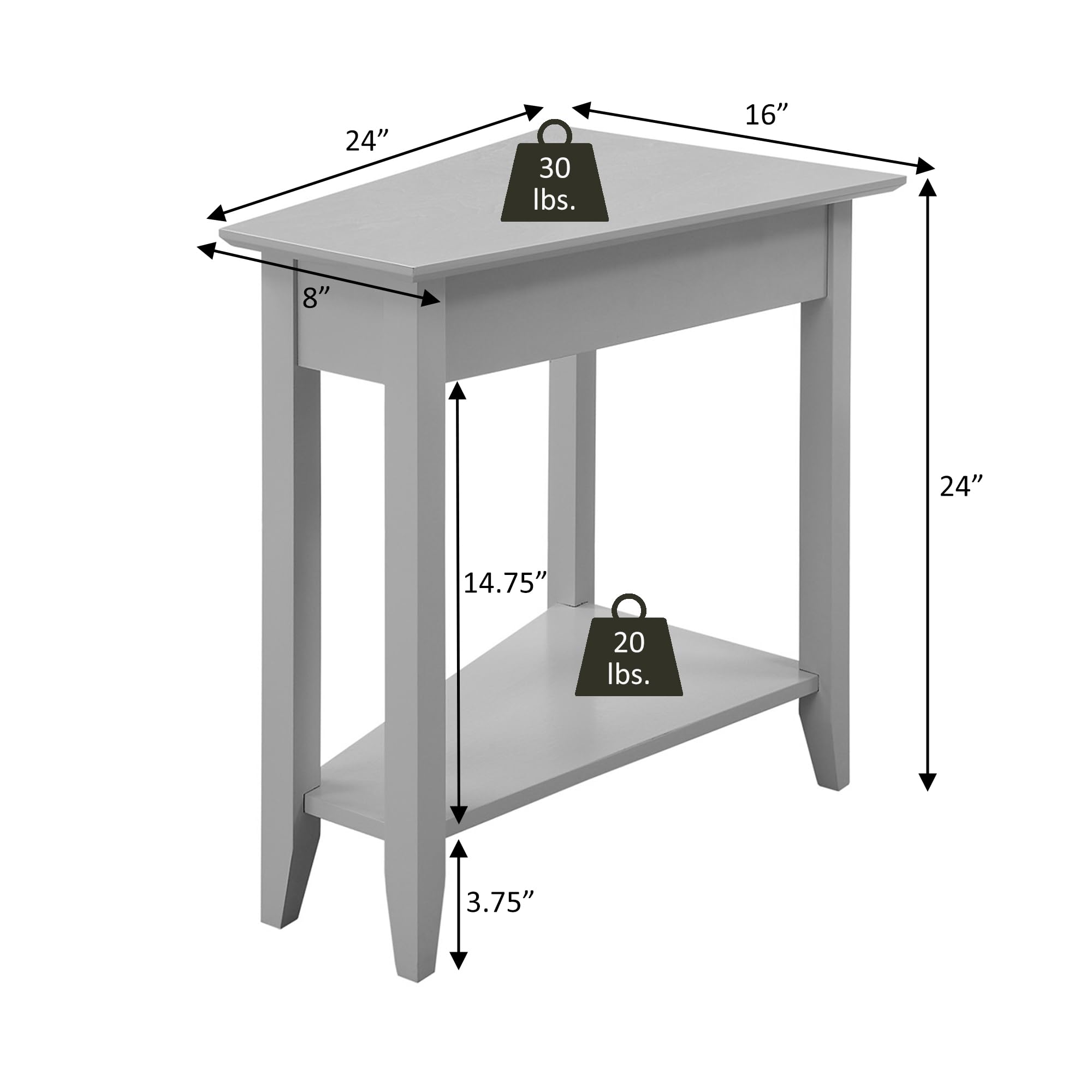 Convenience Concepts American Heritage Wedge End Table 24' - Classic Living Room Table With Storage Shelf, Side Table For Family Room, Bedside Table, Black