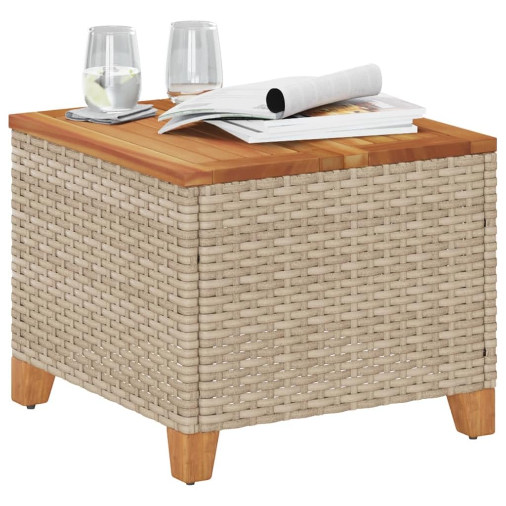 vidaXL Patio Table - Beige/Brown - 17.7&quot;x17.7&quot;x14.6&quot; - Poly Rattan & Acacia Wood - UV-Resistant - Easy to Assemble