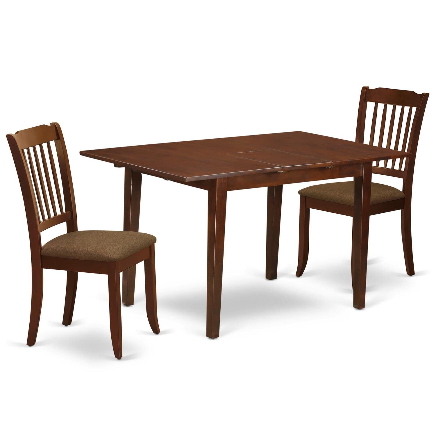 East West Furniture NODA3-MAH-C 3 Piece Kitchen Table Set Contains a Rectangle Dining Room Table with Butterfly Leaf and 2 Linen