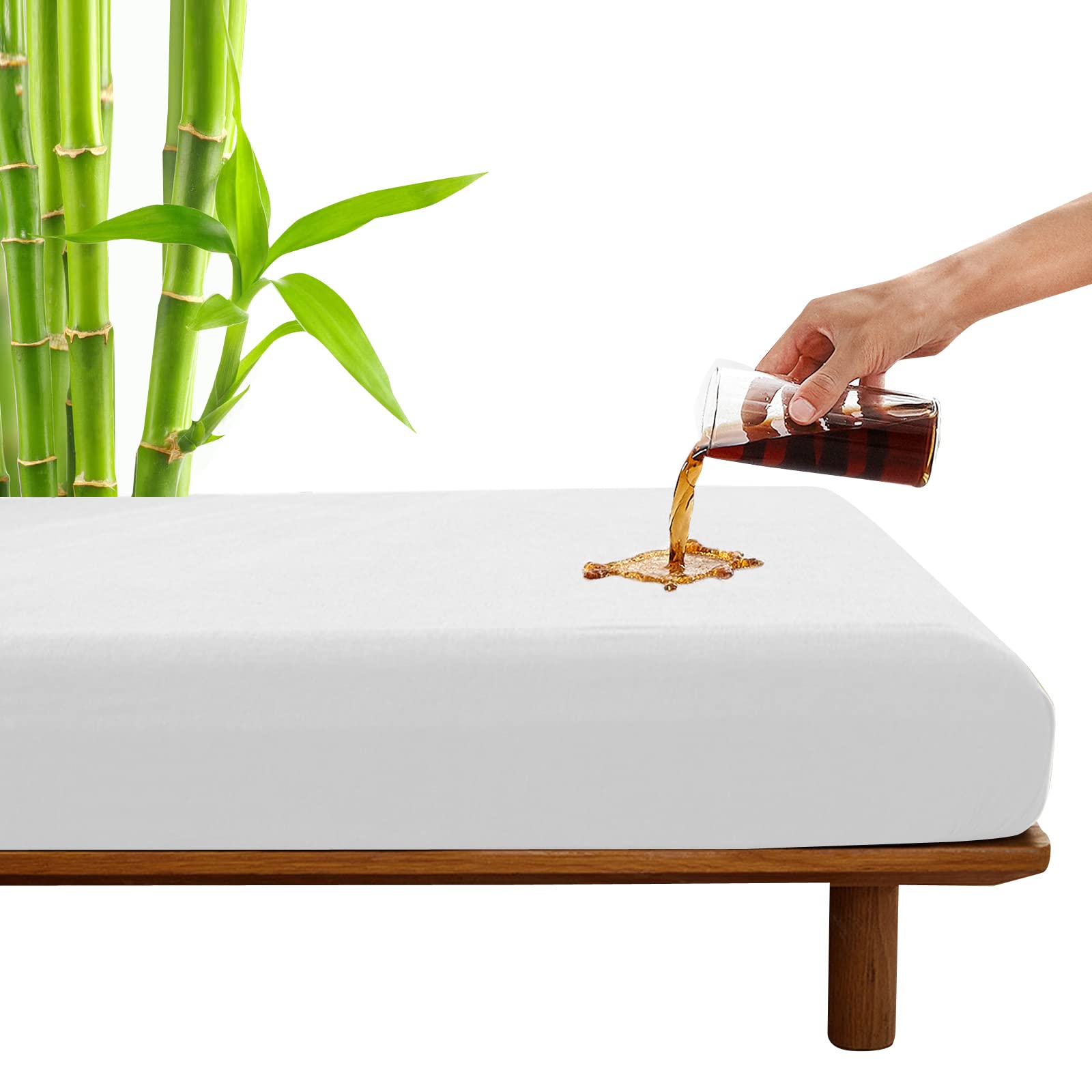 Springspirit Full Extra Long (Xl) Waterproof Mattress Protector, Cooling Viscose Made From Bamboo Full Xl Size Mattress Pad Cove