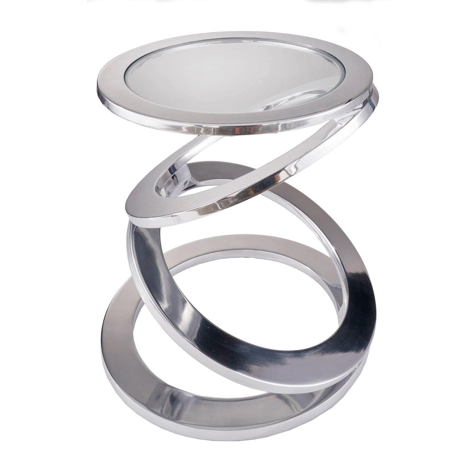 HomeRoots Aluminum, Glass Silver Rings Metal Frame and Glass Top Accent Table