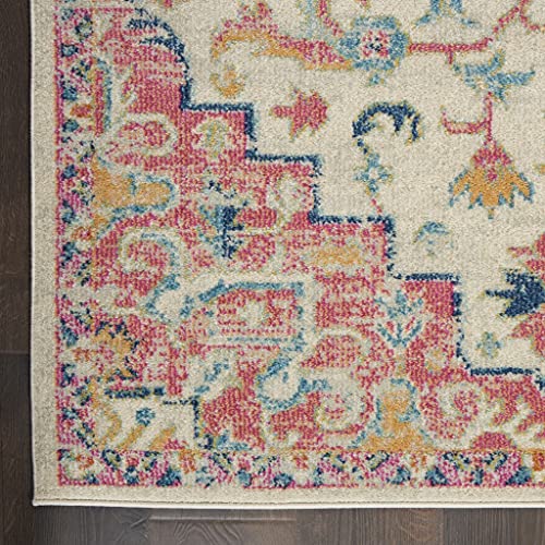 HomeRoots Ivory/Pink 100% Polypropylene 5’ x 7’ Ivory and Pink Medallion Area Rug