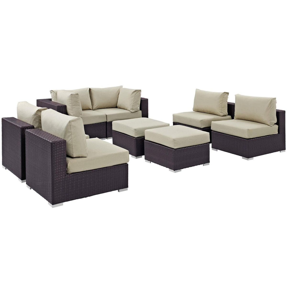 Modway Convene 8-Pc Outdoor Patio Sectional Set With Synthetic Rattan Weave In Espresso Beige