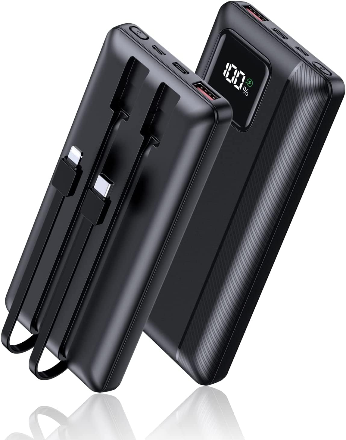 Power-Bank-Portable-Charger - 16000Mah Power Bank Support Pd 30W And Qc4.0 Fast Charger With Built-In 2 Output Cable And Led Dis