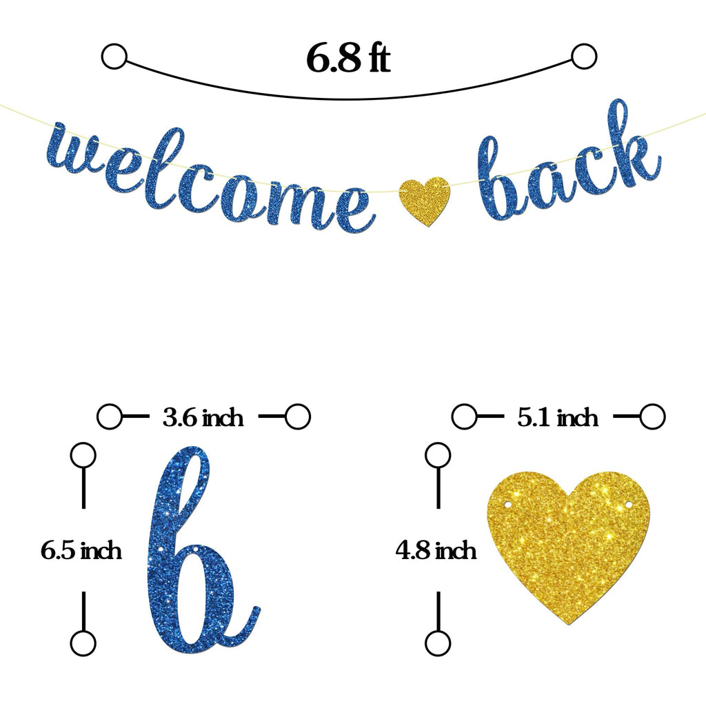 Maicaiffe Welcome Back Banner - Farewell Retirement Party Decor - Welcome Home - Back To School Party Decorations, Blue Glitter