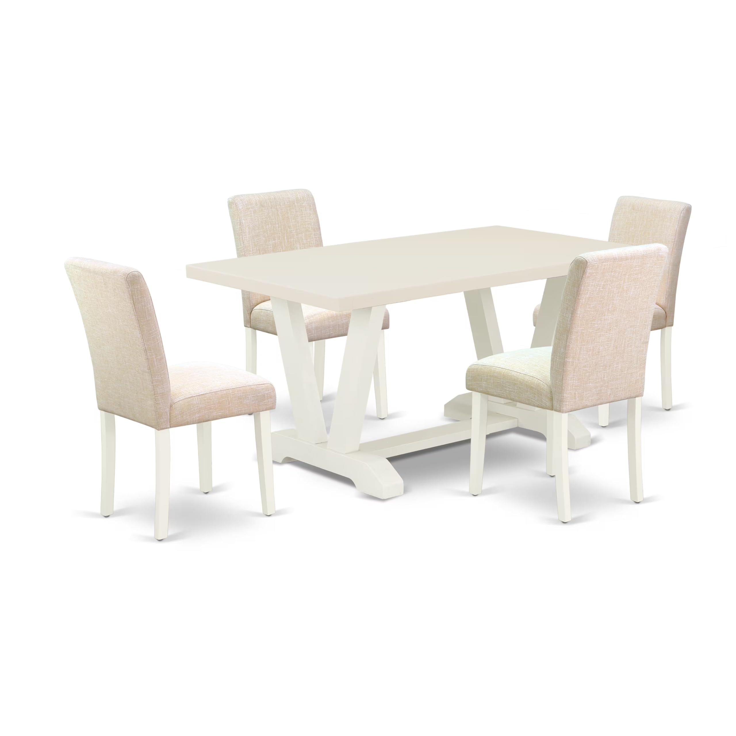 East West Furniture V026Ab202-5 5 Piece Dinette Set For 4 Includes A Rectangle Dining Room Table With V-Legs And 4 Light Beige Linen Fabric Upholstered Chairs, 36X60 Inch, Multi-Color