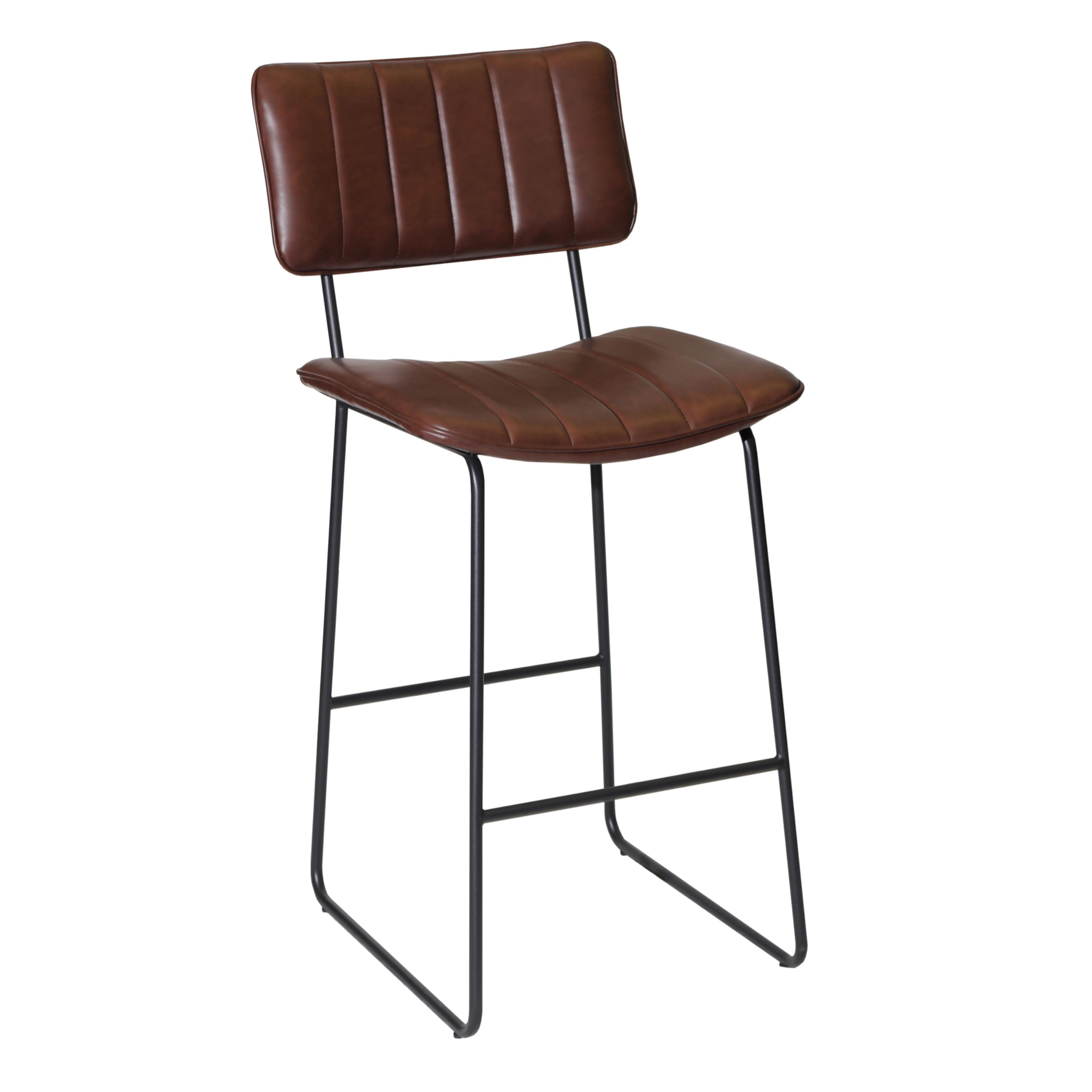 Steve Silver Furniture Tribeca Bar Stool, 30-Inch Seat Height, Mid-Century Modern Style, Channel Back Seat, Cordovan Leatherette, Barstool, Kitchen Counter Chair, 22&quot; D x 21&quot; W x 44&quot; H, Ebony, Brown