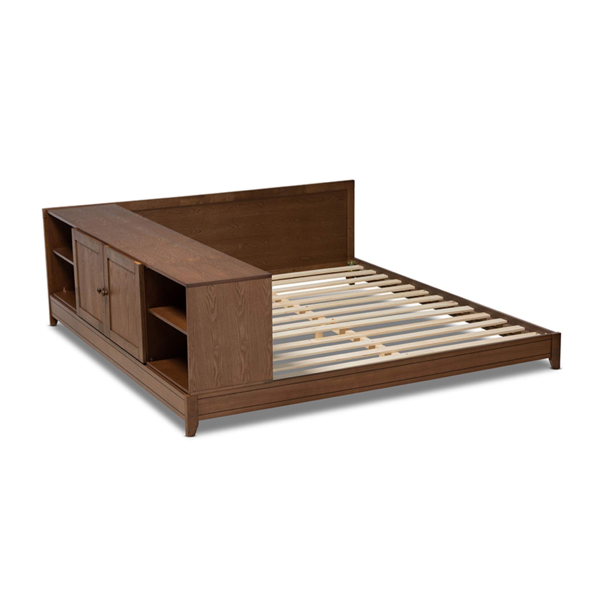 Baxton Studio Kaori Modern and Contemporary Transitional Walnut Brown Finished Wood Queen Size Platform Storage Bed