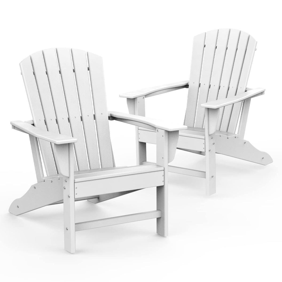 Greenvines Adirondack Chairs Set Of 2 | Hdpe Plastic | Oversized Fire Pit Chair | All Weather | White | Poly Lumber | For Outdoor Deck Backyard Patio Garden