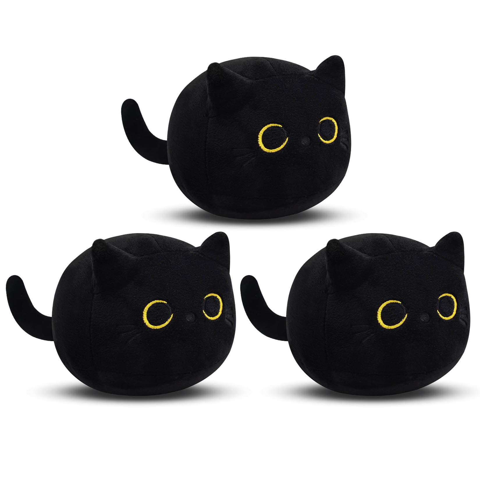 Lsydcarm 3Pcs Black Cat Plush Toy, Cute Mini Black Cats Stuffed Animals Kawaii Plush Cat Plushie, Soft Small Cat Pillow Stuffed