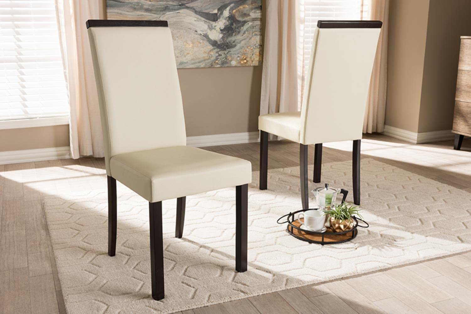 Baxton Studio Daveney Modern and Contemporary Cream Faux Leather Upholstered Dining Chair Set of 2