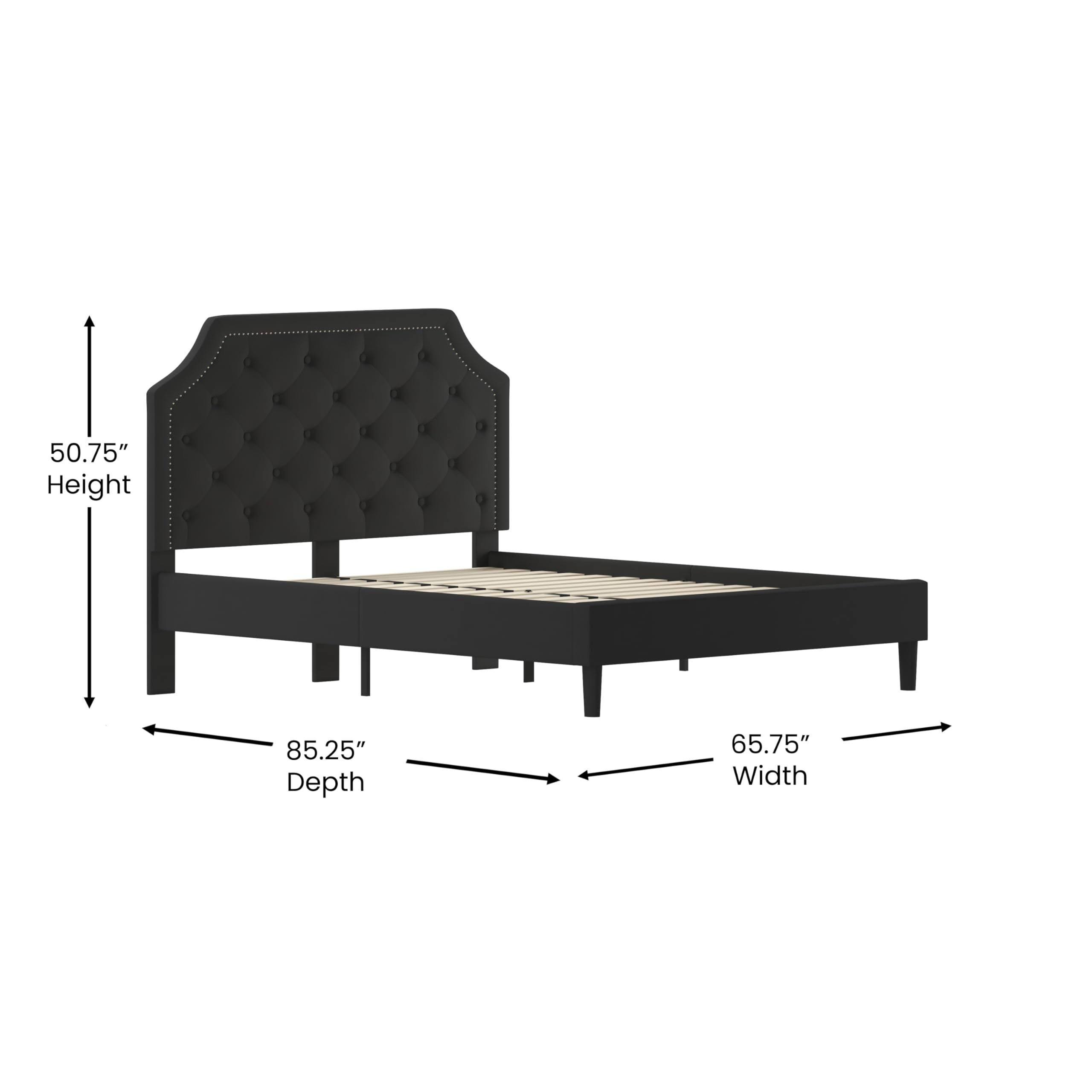 Flash Furniture Brighton Queen Size Tufted Upholstered Platform Bed In Black Fabric