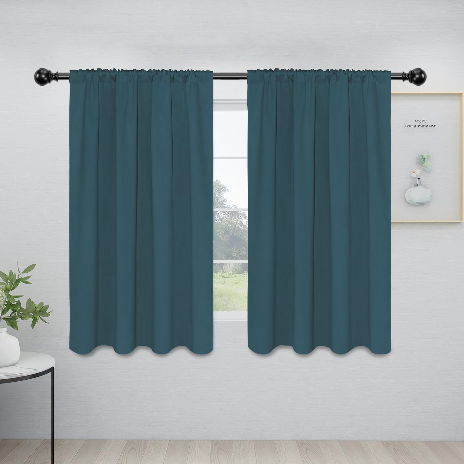 Easy-Going Rod Pocket Blackout Curtains For Bedroom, Room Darkening Window Curtains For Living Room, Thermal Insulated Noise Reduction Solid Window Drapes, 2 Panels(42X54 In, Bluestone)