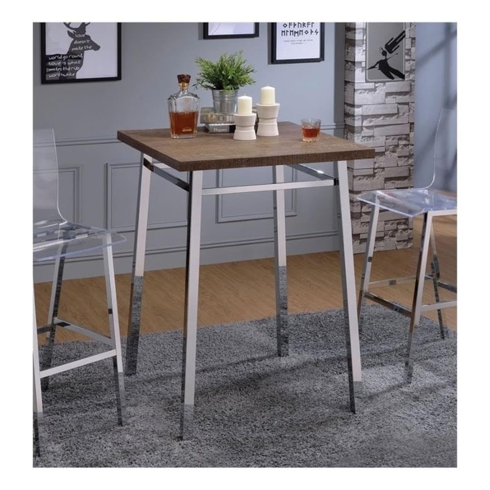 Acme Nadie Wood and Metal Square Pub Table in Oak and Chrome