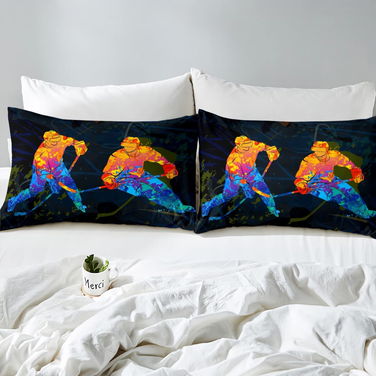 Feelyou Ice Hockey Game Sheets Set Competieive Puck Bedding Set For Kids Bed Sheet Set Red Light Players Sheets With Deep Pocket