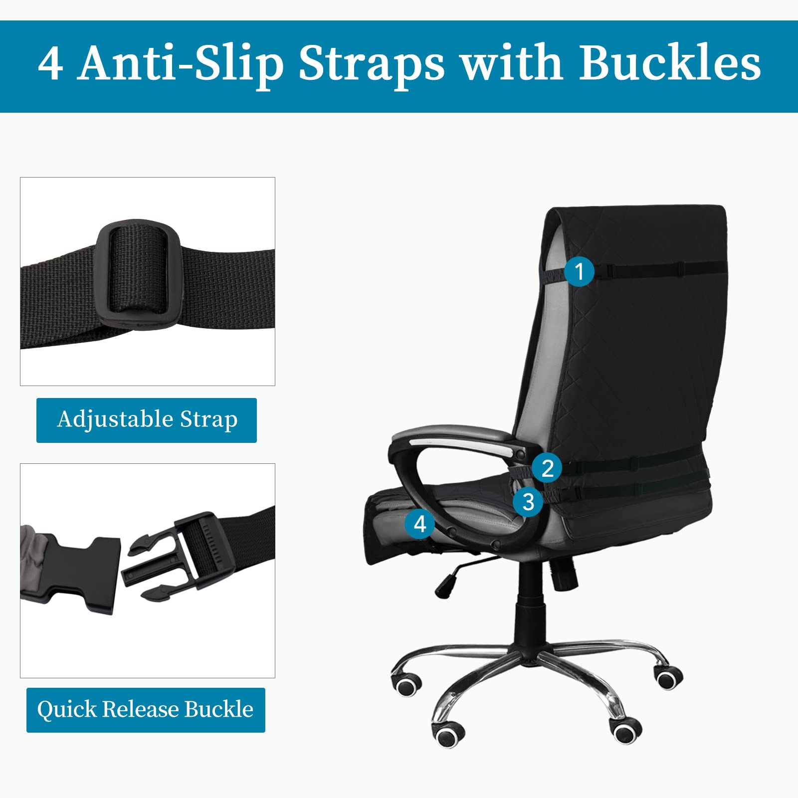 Easy-Going Quilted Microfiber Office Chair Cover With Soft Memory Foam Seat Cushion Water Resistant Desk Computer Chair Slipcover Anti-Slip Chair Protector (Medium, Black)