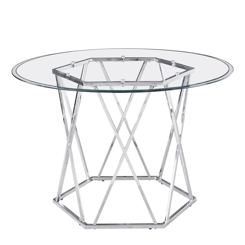 Steve Silver Furniture Escondido 5pc Dining Table Set, Modern Styling, Tempered Glass Table Top with 4 White Pleated Upholstered Chairs, 48" L x 48" W x 30" H, Clear, White