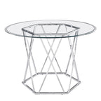 Steve Silver Furniture Escondido 5pc Dining Table Set, Modern Styling, Tempered Glass Table Top with 4 White Pleated Upholstered Chairs, 48" L x 48" W x 30" H, Clear, White